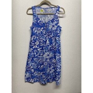 LILLY PULITZER LELA HENLEY DRESS "FLOCKING FABULOUS"  SIZE SMALL TANK BLUE TANG